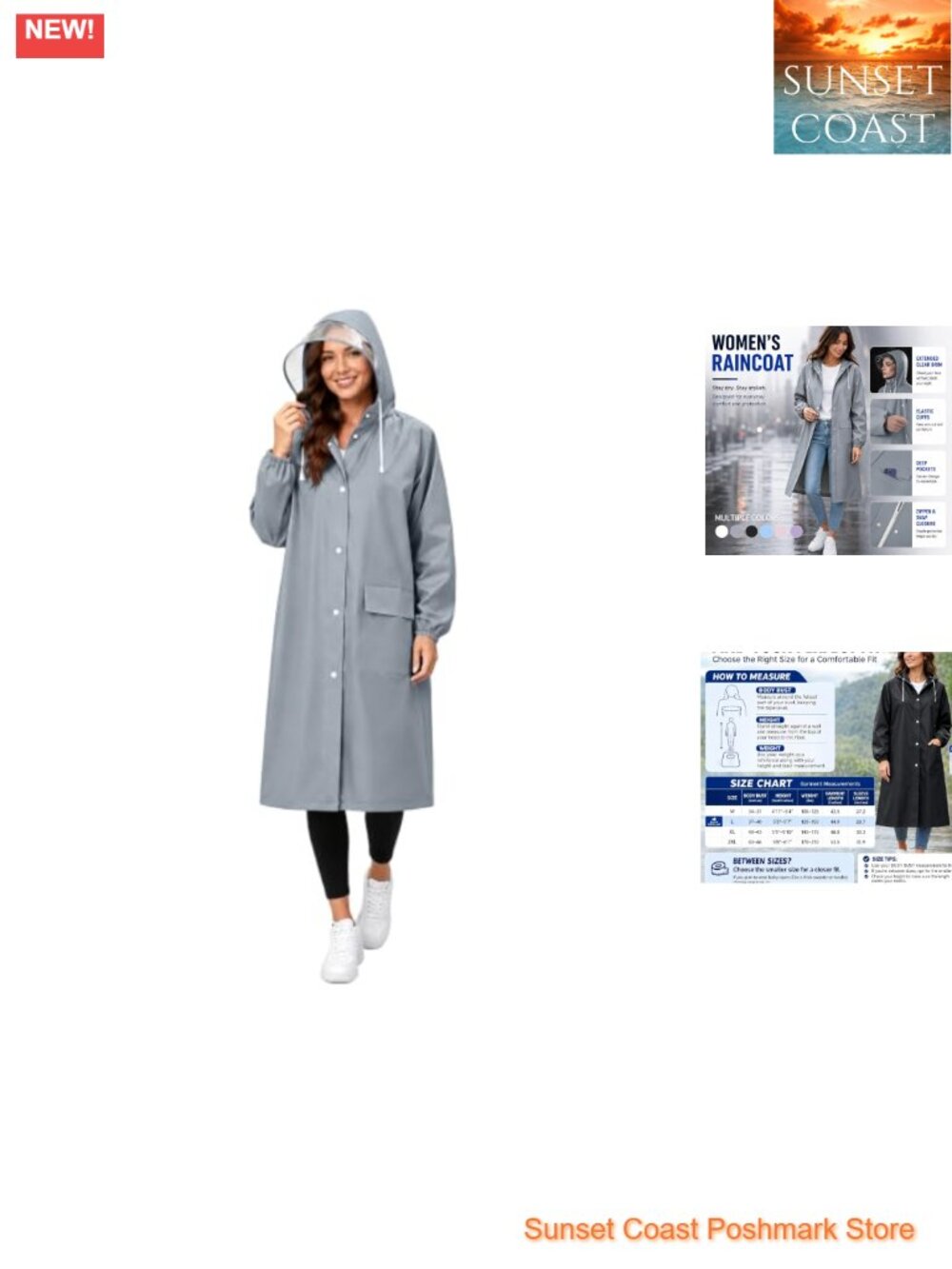 Women's Eva Raincoat Waterproof Hooded Long Rain Poncho with Face Shield